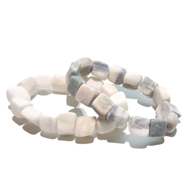 画像3: 【日本銘石】ブレス　寒水石＜茨城県＞　ラフ中サイズ　約14mm　　浄化　魔除け　災い除け　パワーストーン　天然石　品番：18081