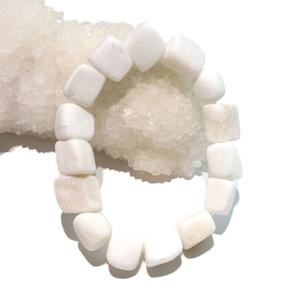 画像5: 【日本銘石】ブレス　寒水石＜茨城県＞　ラフ中サイズ　約14mm　　浄化　魔除け　災い除け　パワーストーン　天然石　品番：18081