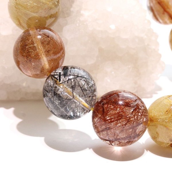 画像5: ブレス　MIXルチルクォーツ＜ブラジル産＞　丸　約16mm　ミックス　金運　財運　ギャンブル運　パワーストーン　天然石　品番：18209