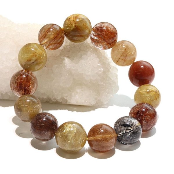 画像6: ブレス　MIXルチルクォーツ＜ブラジル産＞　丸　約16mm　ミックス　金運　財運　ギャンブル運　パワーストーン　天然石　品番：18209