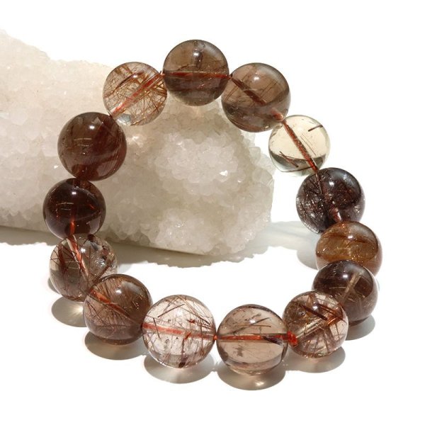 画像6: ブレス　MIXルチルクォーツ＜ブラジル産＞　丸　約16〜18mm　ミックス　金運　財運　ギャンブル運　パワーストーン　天然石　品番：18211