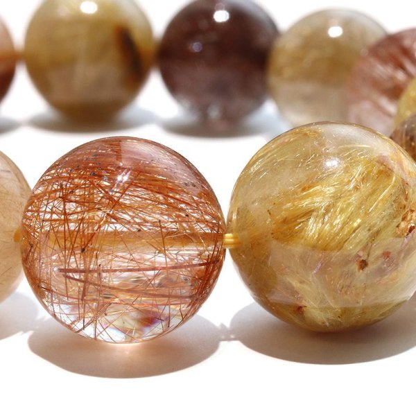画像3: ブレス　MIXルチルクォーツ＜ブラジル産＞　丸　約16mm　ミックス　金運　財運　ギャンブル運　パワーストーン　天然石　品番：18209