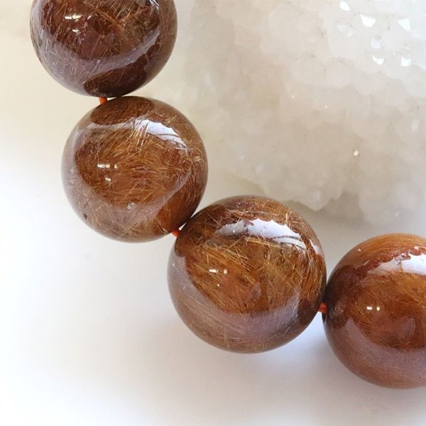 画像5: ブレス　レッドルチルクォーツ＜ブラジル産＞　丸　約16〜18mm　金運　財運　ギャンブル運　パワーストーン　天然石　品番：18207