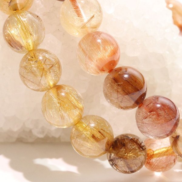 画像5: ブレス　MIXルチルクォーツ＜ブラジル産＞　丸　約8.5mm　ミックス　金運　財運　ギャンブル運　パワーストーン　天然石　品番：18215