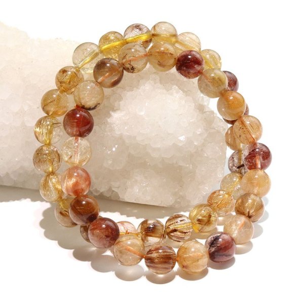 画像6: ブレス　MIXルチルクォーツ＜ブラジル産＞　丸　約8.5mm　ミックス　金運　財運　ギャンブル運　パワーストーン　天然石　品番：18215