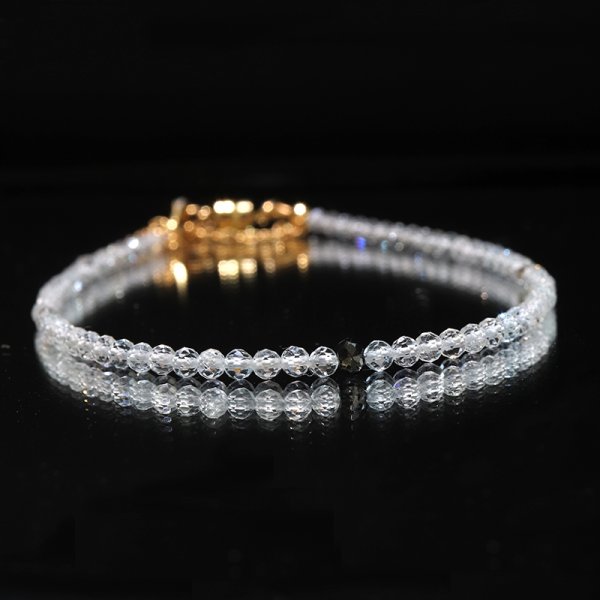 画像3: 【現品限り】ブレス　ホワイトトパーズ×ブラックダイヤモンド　カット約2〜3mm　マグネット式　K18ミラーボール入り　パワーストーン　天然石　品番：18440