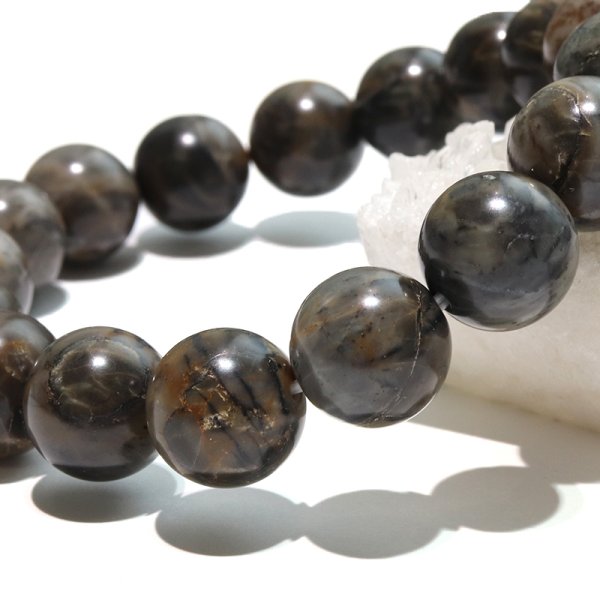 画像4: 【日本銘石】ブレス　守山石＜滋賀県＞　黒　丸　約12mm　運気向上　金運　出世　開運　パワーストーン　天然石　品番：18504