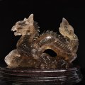 【一点物】置物　天然スモーキーシトリン　龍　ブラジル産　台付き　品番：18660