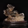 【一点物】置物　天然スモーキーシトリン　龍　ブラジル産　台付き　品番：18661