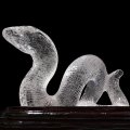 置物　手彫り　水晶　蛇　干支　巳　風水　台付き　品番：18943