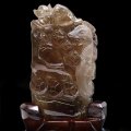 【一点物】置物　スモーキークォーツ　蛇　ブラジル産　台付き　干支　巳　品番：19046