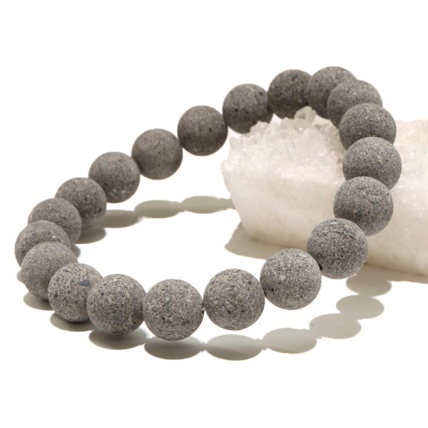 画像4: 【日本銘石】ブレス　鋸南石＜千葉県＞　グレー　丸　約10mm　品番：19356