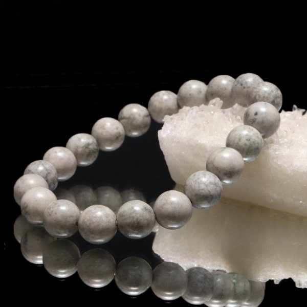 画像5: 【日本銘石】ブレス　糸魚川翡翠＜新潟県産＞　ライトグレー　丸　約10mm　品番：19360