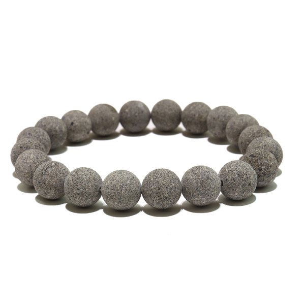 画像5: 【日本銘石】ブレス　鋸南石＜千葉県＞　グレー　丸　約10mm　品番：19356