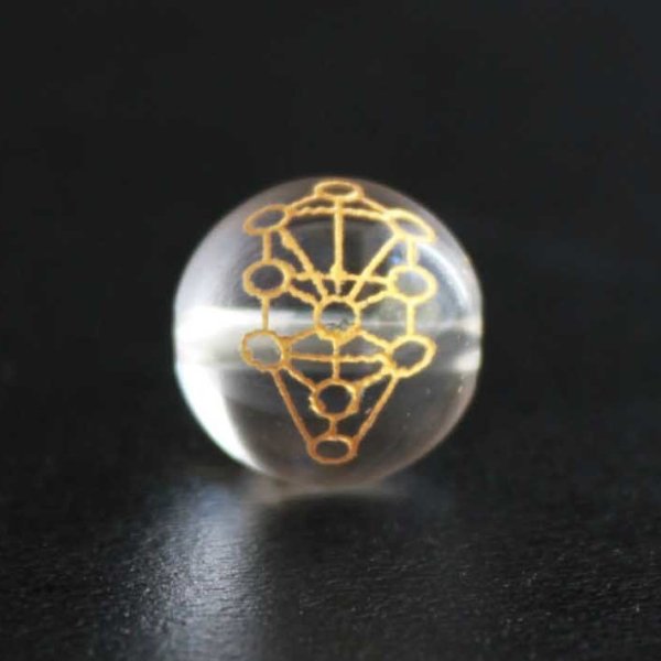 画像1: 【オリジナル商品】カービング　神聖幾何学模様　セフィロトの樹　水晶(金彫り)　12mm　　品番： 4601