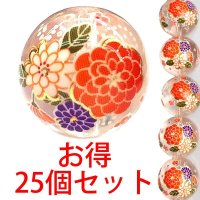 【現品限り】【お徳用25個セット】プリントストーン　花柄　赤（水晶）　16mm　　品番： 9019