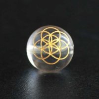 【オリジナル商品】カービング　神聖幾何学模様　シードオブライフ　水晶(金彫り)　12mm　　品番： 9134