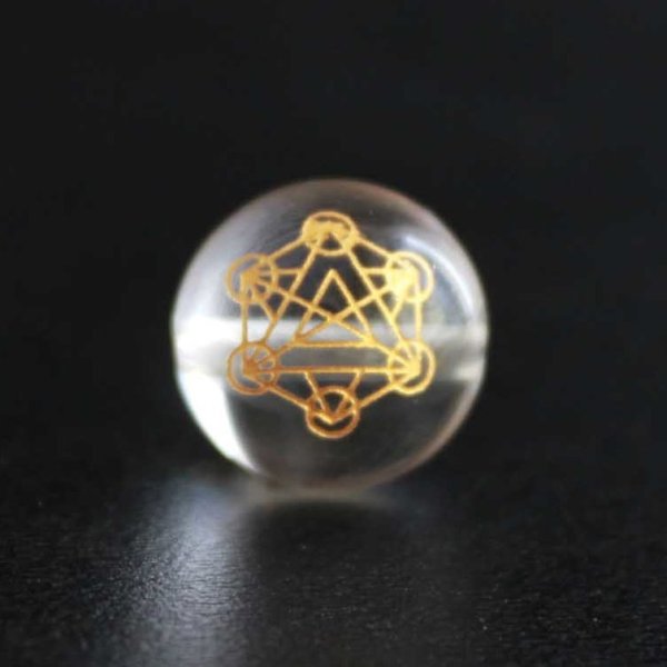 画像1: 【オリジナル商品】カービング　神聖幾何学模様　メタトロンキューブ　水晶(金彫り)　12mm　　品番： 9707