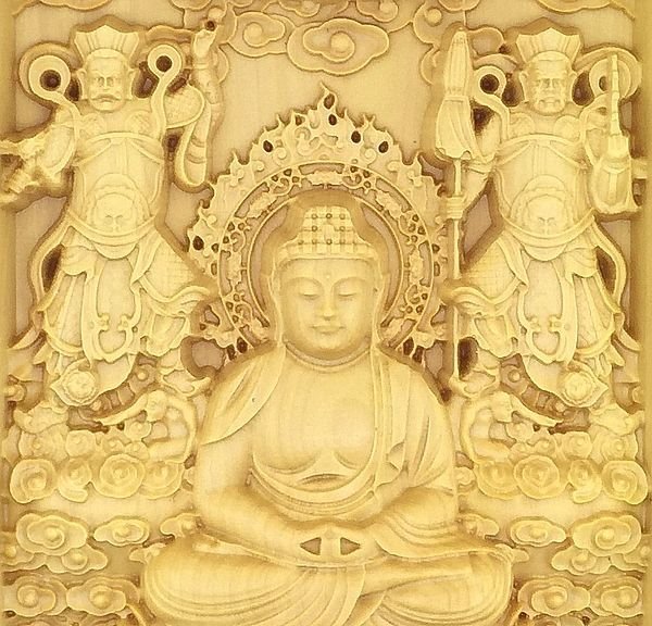 画像3: 柘植の木彫(平型) 阿弥陀如来・四天王(持国天・多門天・広目天・増長天)    品番: 7369 (3)