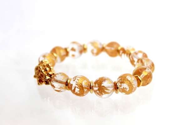 画像2: ブレス　龍カービング(水晶金彫り)×ひきゅう　12mm　　品番： 5972 (2)