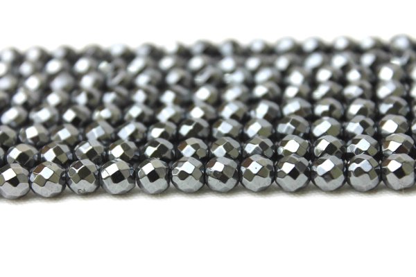 画像2: 連 ヘマタイト(磁気無) カット  8mm    品番: 9461 (2)