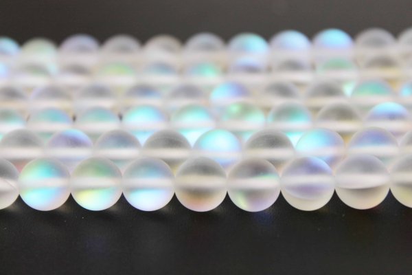 画像2: 連 人工石 ルナフラッシュ レインボーグラスオーラ フロストつや無し加工 ホワイト  丸  8mm 品番: 9254 (2)