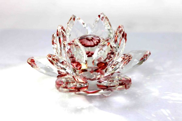 画像2: 【現品限り】クリスタルガラス蓮花台 レッドカラー 大サイズ  ※割引クーポン・ポイント付与対象外 品番: 10159 (2)