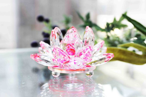画像3: 【現品限り】クリスタルガラス蓮花台 ピンクカラー 小サイズ  ※割引クーポン・ポイント付与対象外 品番: 10084 (3)