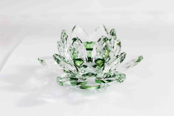 画像2: 【現品限り】クリスタルガラス蓮花台 グリーンカラー 小サイズ  ※割引クーポン・ポイント付与対象外 品番: 10089 (2)