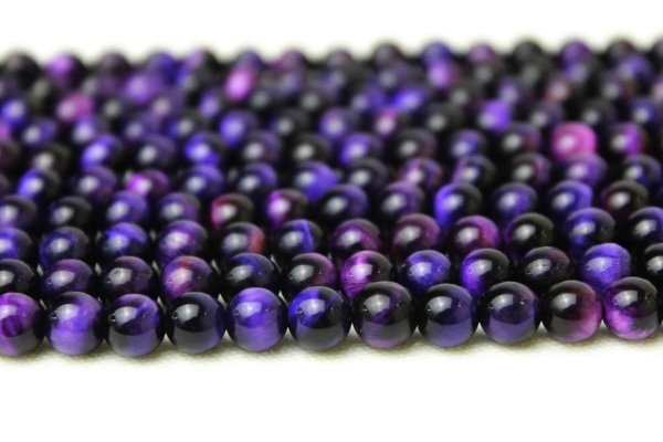 画像2: 連 タイガーアイ(着色パープル)  丸  12mm    品番: 5986 (2)