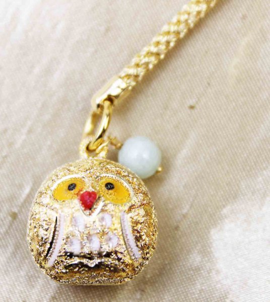 画像2: ストラップ フクロウの長寿 ゴールド 翡翠  品番: 10559 (2)