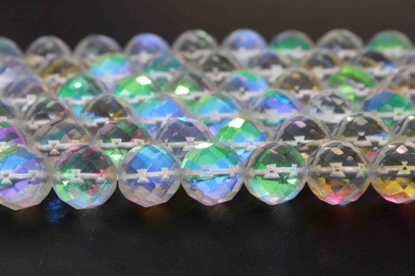 画像2: 連 人工石 ルナフラッシュ レインボーグラスオーラ クリア カット  8mm    品番: 9451 (2)