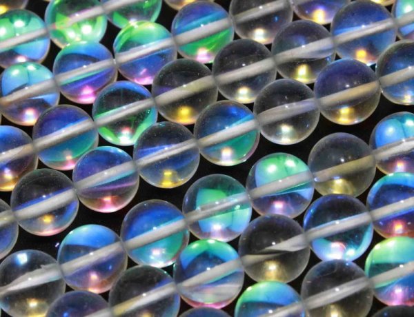 画像3: 【現品限り】連 人工石 ルナフラッシュ レインボーグラスオーラ クリア  丸 8mm ※割引クーポン・ポイント付与対象外 品番: 9303 (3)