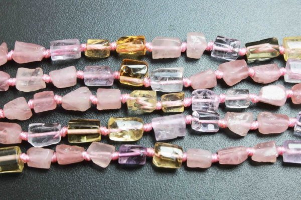 画像3: 連  変形 ミックスクォーツ ラフ 四角 不定形 約6から8mm  品番: 11735 (3)