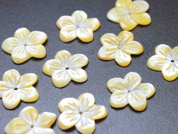 画像2: マザーオブパール 白蝶貝 花 フラワー イエロー 彫刻 パーツ 1個 品番: 11834 (2)