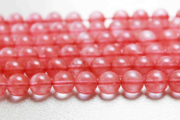 画像2: 連　合成チェリークォーツ　 丸　 8mm　　　　品番： 4158 (2)