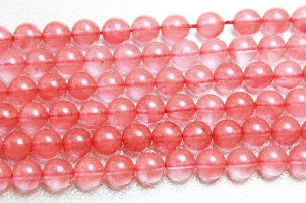 画像3: 連　合成チェリークォーツ　 丸　 8mm　　　　品番： 4158 (3)