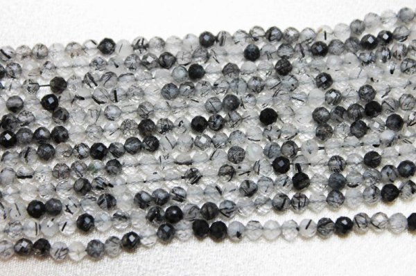 画像4: 連 ブラックルチル トルマリンインクォーツ カット 4mm 品番: 5959 (4)