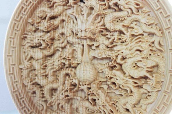 画像3: 置物 柘植の木 彫り 九龍壁 台座付き   品番: 10178 (3)