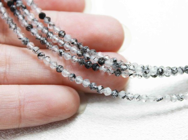 画像3: ネックレス ブラックトルマリンインクォーツ カット 約2mm 40cm~45cm 品番: 10632 (3)