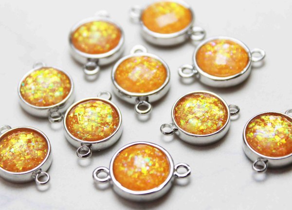 画像3: コネクトパーツ 合成オパール オレンジ 表面カット加工有 1個 品番: 10933 (3)