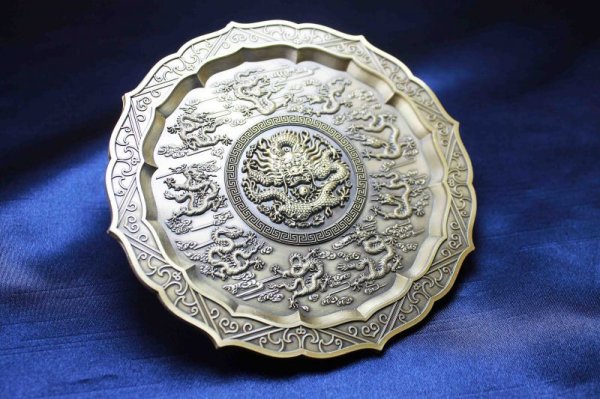 画像4: 置物 彫り物 お香受け皿 さざれ皿 真鍮製 九龍壁 約11.5cm 品番: 6143 (4)