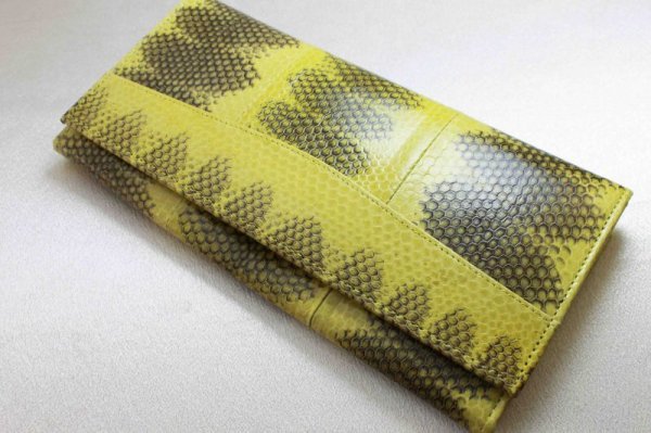 画像3: シーパイソンレザー 長財布 パターンイエロー 縁起物 風水  品番: 10195 (3)