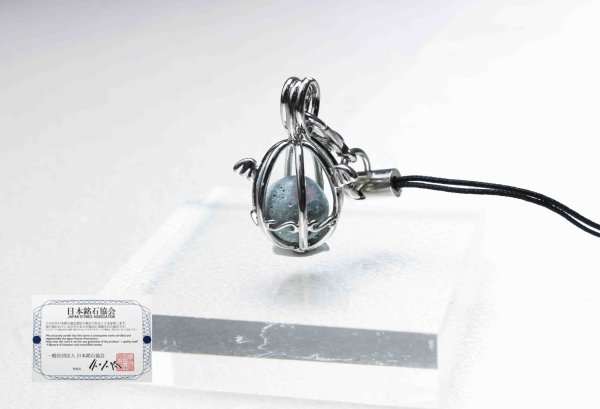 画像2: 【日本銘石】ストラップ ふくいブルー〈福井県〉 ころころストラップ シルバー 品番: 5704 (2)