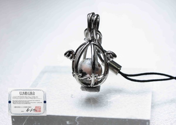 画像2: 【日本銘石】ストラップ ピンクロイヤルマイカイト〈岡山県〉 ころころストラップ シルバー 品番: 10182 (2)