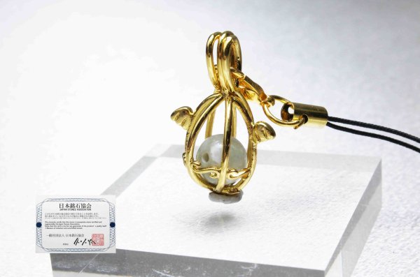 画像2: 【日本銘石】ストラップ 糸魚川翡翠 〈新潟県産〉 ころころストラップ ゴールド 品番: 10361 (2)