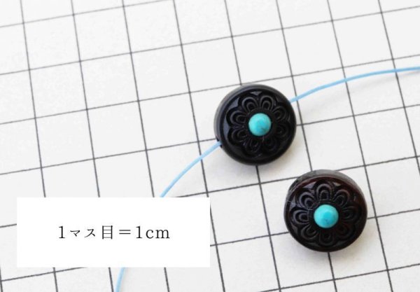画像3: 【一粒売り】ウッドビーズ 八つ葉 黒檀 エボニー フェイクターコイズ 約15mm  ※ポイント対象外 品番: 11638 (3)