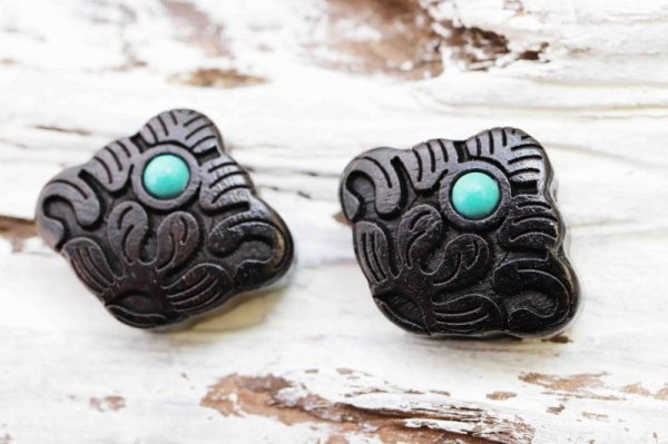 画像2: 【一粒売り】ウッドビーズ 松 パイン 黒檀 エボニー フェイクターコイズ 約16×19mm  ※ポイント対象外 品番: 10996 (2)