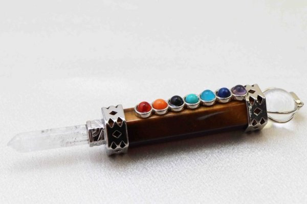 画像2: ペンデュラム タイガーアイ ヒーリングワンドポイント エネルギーチャクラ 水晶 振り子 ダウジング ペンダントトップ  品番:6010 (2)