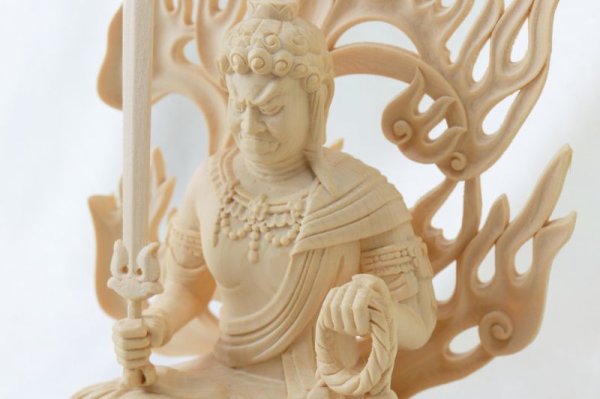 画像3: 置物 木彫り 八尊仏 不動明王(ふどうみょうおう) 信仰 明王 厄除災難 悪魔退散 ヒノキ 檜 品番:12513 (3)